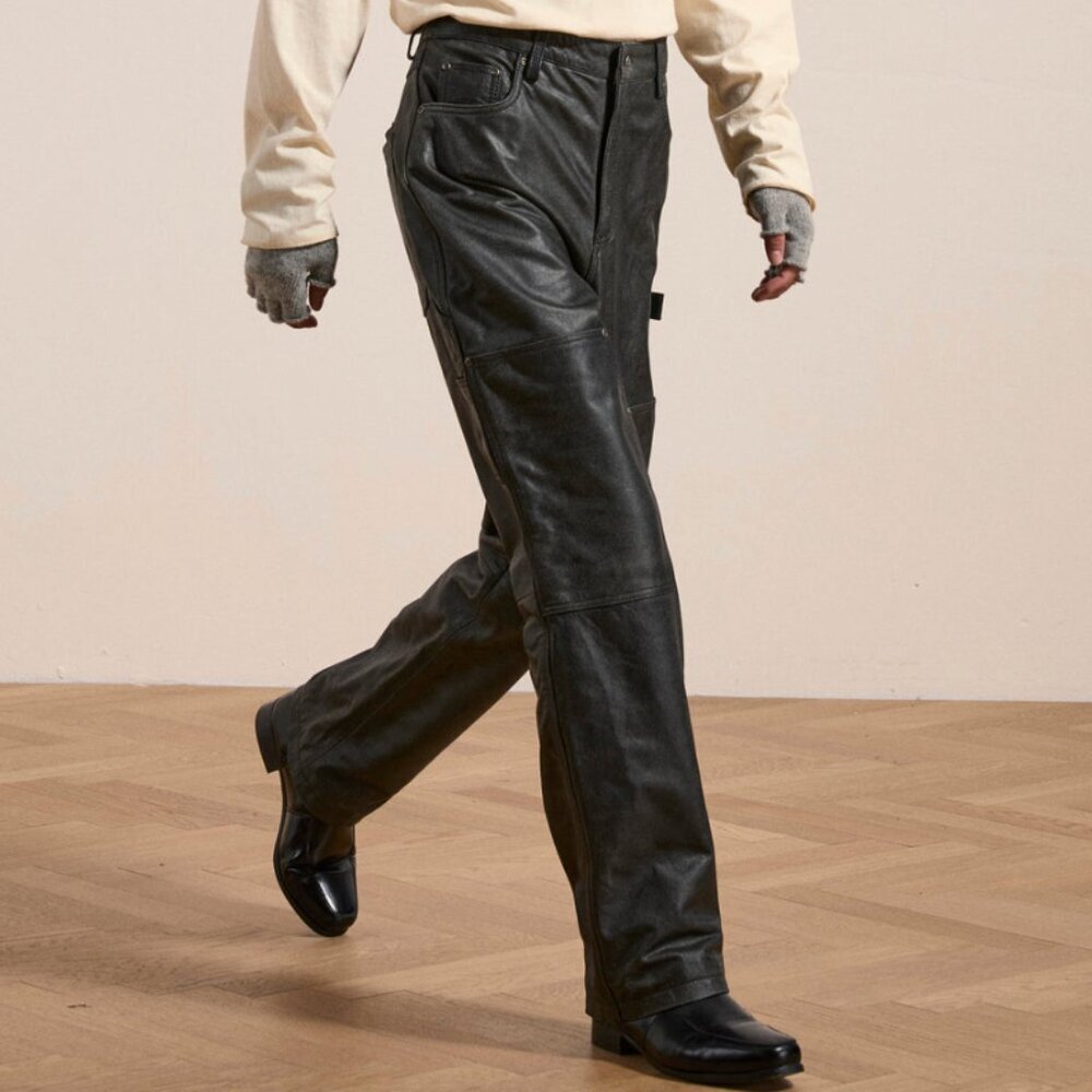 NEW FOUND Distressed Genuine Leather Carpenter Pants SZ 36 - Picture 6 of 10